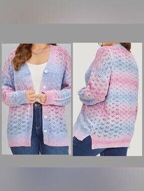 Plus Size Pink and Blue Ombre Knit Cardigan Sweater NWT